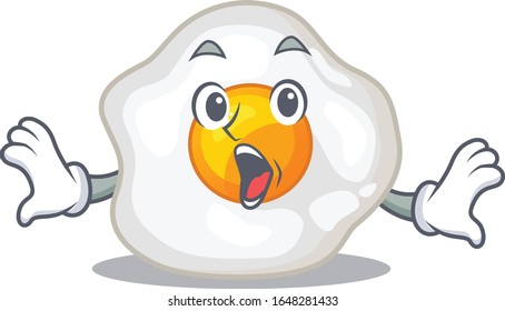 Fried egg mascot design concept with a surprised gesture