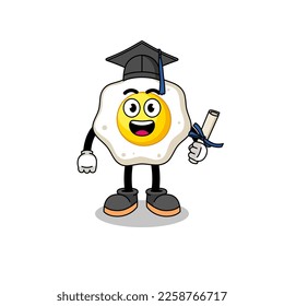 fried egg mascot with graduation pose , character design