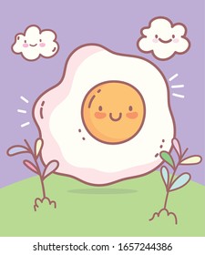 fried egg menu restaurant cartoon food cute vector illustration