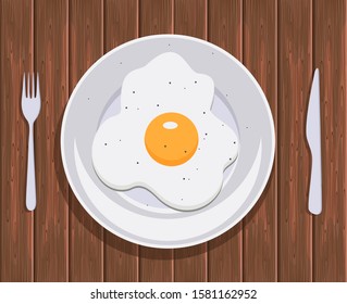 fried egg omelet on plate, breakfast vector illustration