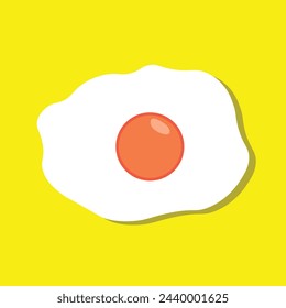 Fried egg omelette top view pan vector food illustration. Egg omelet albumen cartoon icon breakfast on yellow background. Vector illustration. Eps file 234.