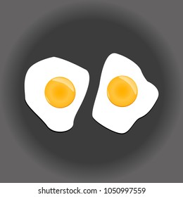 Fried egg on black background. Vector illustration.