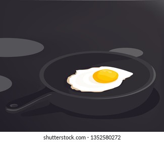 fried egg on black pan on cooker