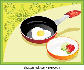 Fried egg on breakfast. Decorative background for menu. Vector
