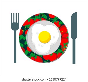 Fried egg on the decorative plate