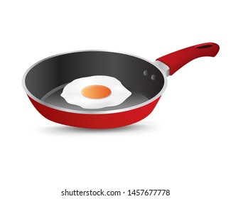 Fried Egg on Frying Pan Vector Illustration. Breakfast with Chicken Egg