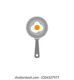 fried egg on frying pan vector illustration. sunny side up fried egg with bright yellow yoke. omelet for breakfast flat design