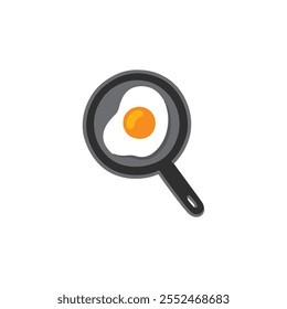 Fried egg on frying pan icon. Cooking pan emoji vector design. Egg food art illustration. Kitchen utensils for cooking food.  