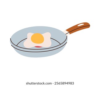 Fried egg on frying pan. Organic farm chicken eggs. Vector illustration.