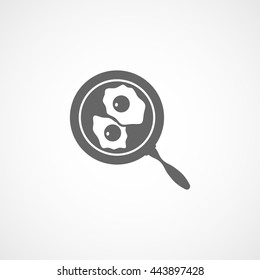 Fried Egg On Frying Pan Flat Icon On White Background