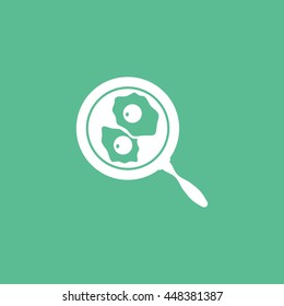 Fried Egg On Frying Pan Flat Icon On Green Background