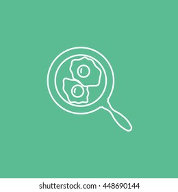 Fried Egg On Frying Pan Line Icon On Green Background
