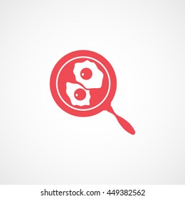 Fried Egg On Frying Pan Red Flat Icon On White Background
