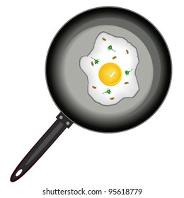 Fried egg on frying pan. The illustration on a white background for your design.