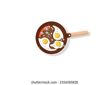 Fried egg on pan. Cooking foods. vector illustration