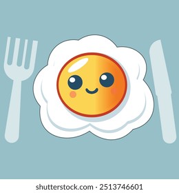 Fried egg on pan icon vector.