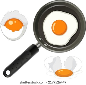 Huevo frito en ilustración aislada de la sartén