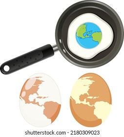 Fried egg on pan isolated illustration