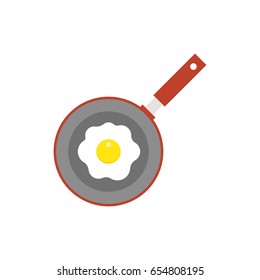 Fried egg on panfry, flat design icon