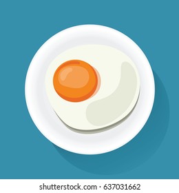 Fried Egg on Plate Breakfast Food Icon Illustration Vector