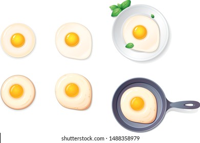 Fried Egg On Plate And Pan With Basil