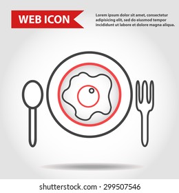 Fried egg on plate with spoon and fork, vector.