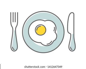 Fried egg on a plate, vector illustration colored icon in thin style