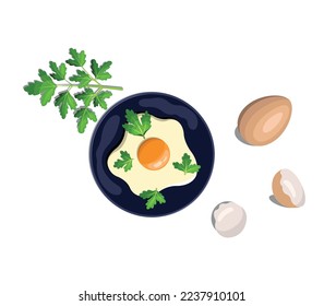 Fried egg on a plate. Vector illustration