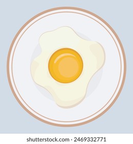 Fried egg on a plate vector illustration. Flat design