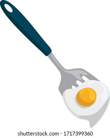 Fried egg on spatula, illustration, vector on white background