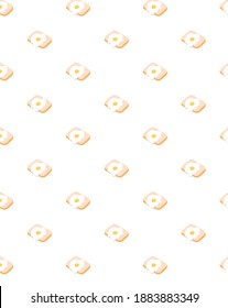 Fried egg on toast illustration for breakfast. Seamless pattern vector of eggs with bread slices in white background.