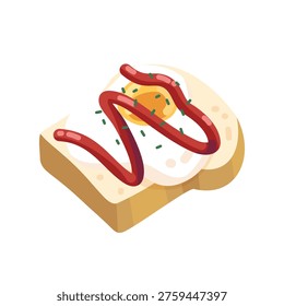 Fried egg on toast with ketchup and chives vector illustration. Breakfast icon.