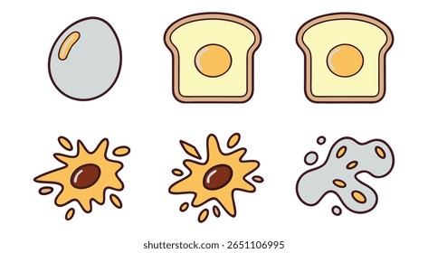 Fried Egg on Toast Stages Cartoon Illustration bread