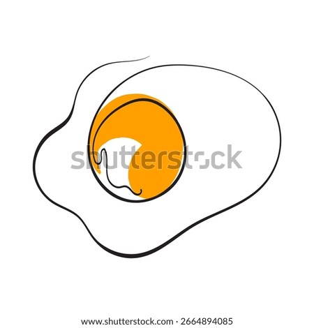 Fried egg on white background. Fried egg style line art. Hand drawn. Vector illustration