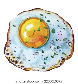 fried egg painting, scrambled eggs oil painting on white background