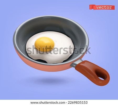Fried egg in a pan. 3d cartoon vector icon