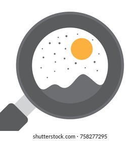 Fried Egg In Pan. Flat Design Vector Illustration Of Fried Egg In A Pan Figuring Mountains, Stars And Sun Shapes.