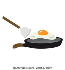 Fried Egg in a Pan with Spatula flat