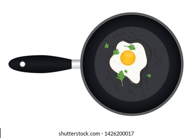 Fried egg with parsley in the pan vector illustration