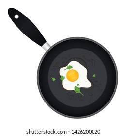 Fried egg with parsley in the pan vector illustration