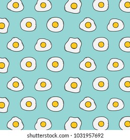 Fried Egg Pattern With Blue Background. Vector Illustration.