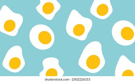 Fried egg pattern, sticker outlines, blue background. Abstract food background