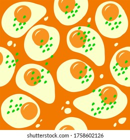 Fried Egg pattern.Seamless beautiful omelette pattern Bright and tasty fried egg for textile design. Food ornament.