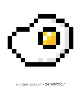 Fried egg pixel art isolated on a white background. Vector 8 bit illustration.