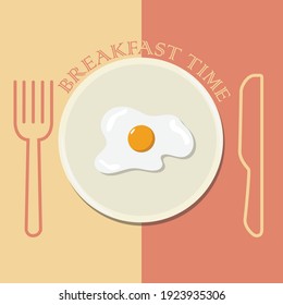 fried egg in plate for breakfast time vector illustration icon