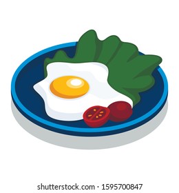 Fried egg in a plate. Icon. Isometric vector.