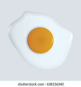 Fried egg realistic close-up isolated on a light background  