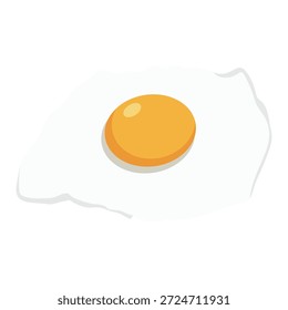 Um ovo frito com um branco escorrendo e uma gema de laranja vibrante em um fundo branco plano com sombras macias.