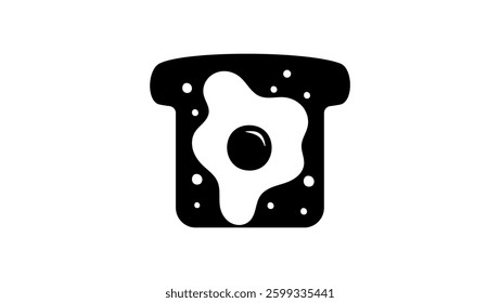 Fried egg sandwich, black isolated silhouette 
