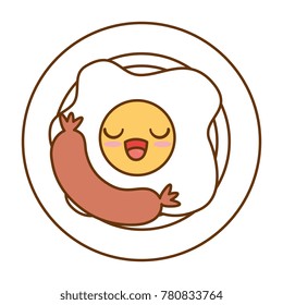 fried egg and sausage kawaii character